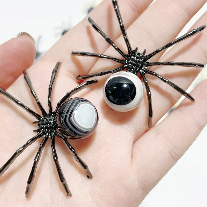 Black Agate Sphere Spider Ornament Handmade Alloy Spider Wholesale - Image 4