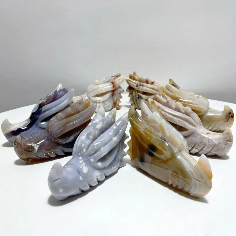 8 Pieces Agate Dragon Head Carving - Image 2