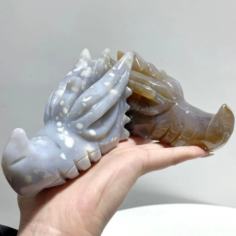8 Pieces Agate Dragon Head Carving - Image 3