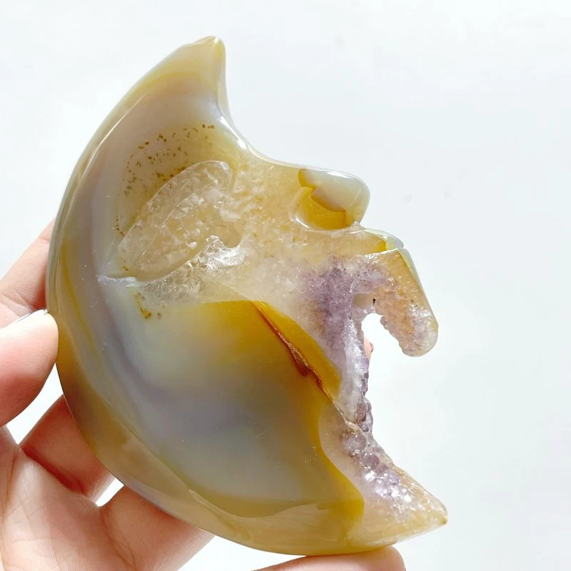 17 Pieces Large Agate Druzy Geode Moon Face Carving - Image 3