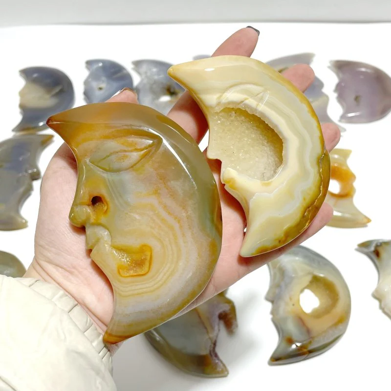 17 Pieces Large Agate Druzy Geode Moon Face Carving - Image 4