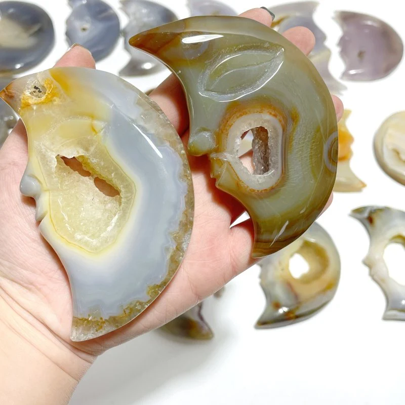 17 Pieces Large Agate Druzy Geode Moon Face Carving - Image 5