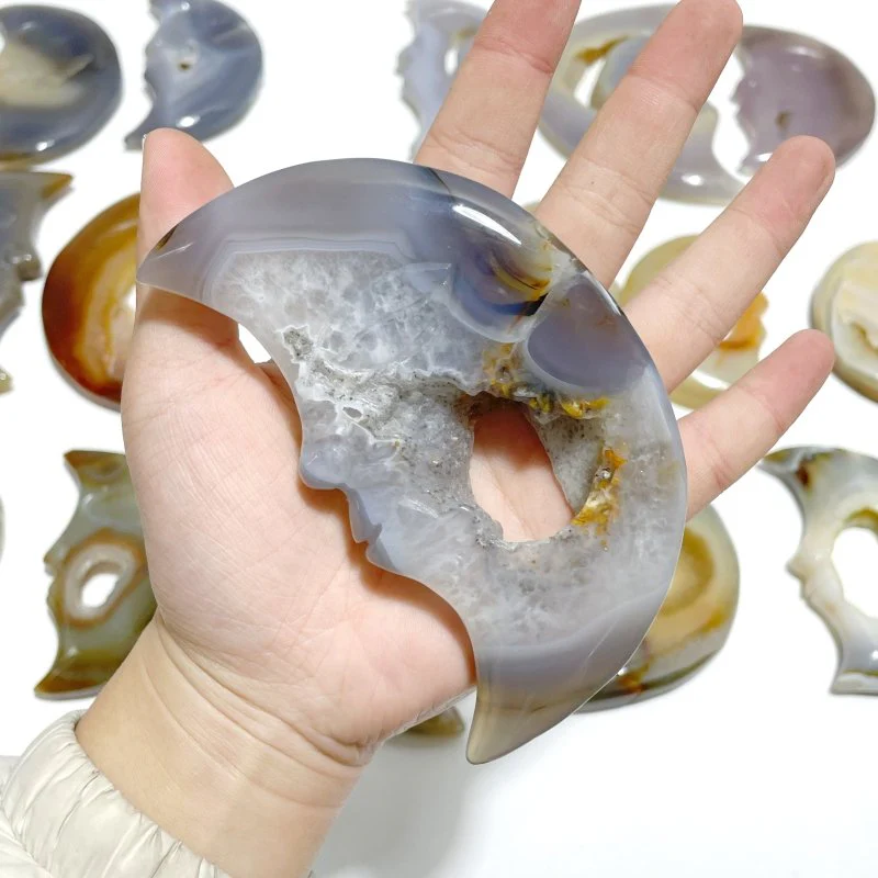 17 Pieces Large Agate Druzy Geode Moon Face Carving - Image 6