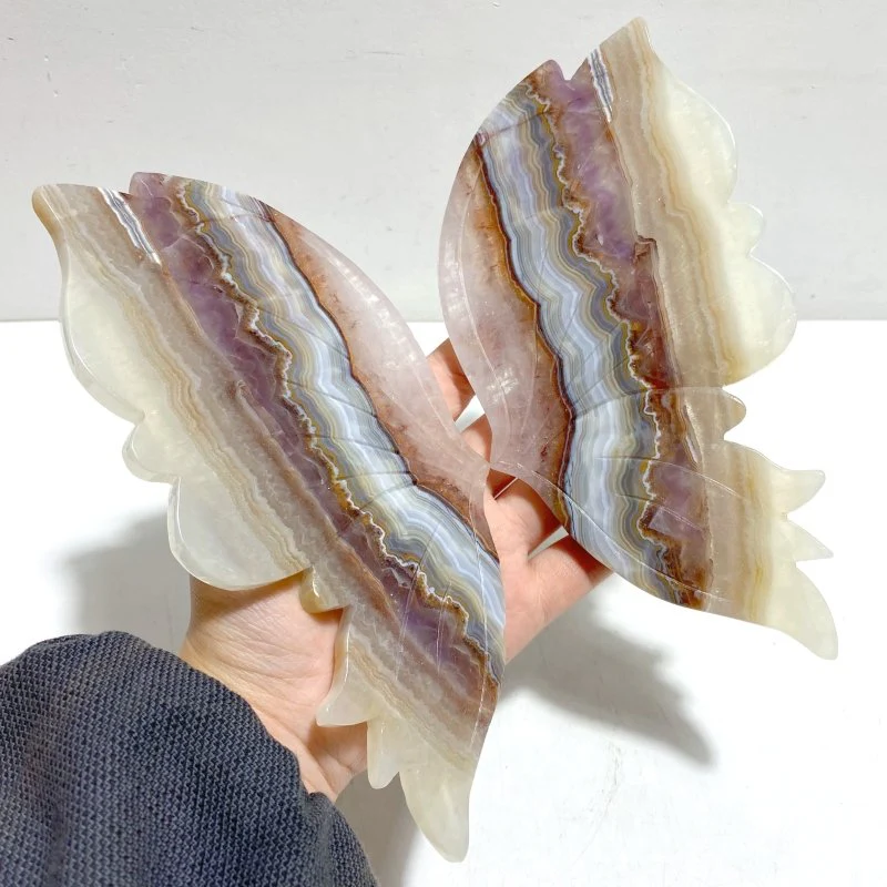 Stripe Agate Mixed Amethyst Butterfly Wing Carving With Stand - Image 2