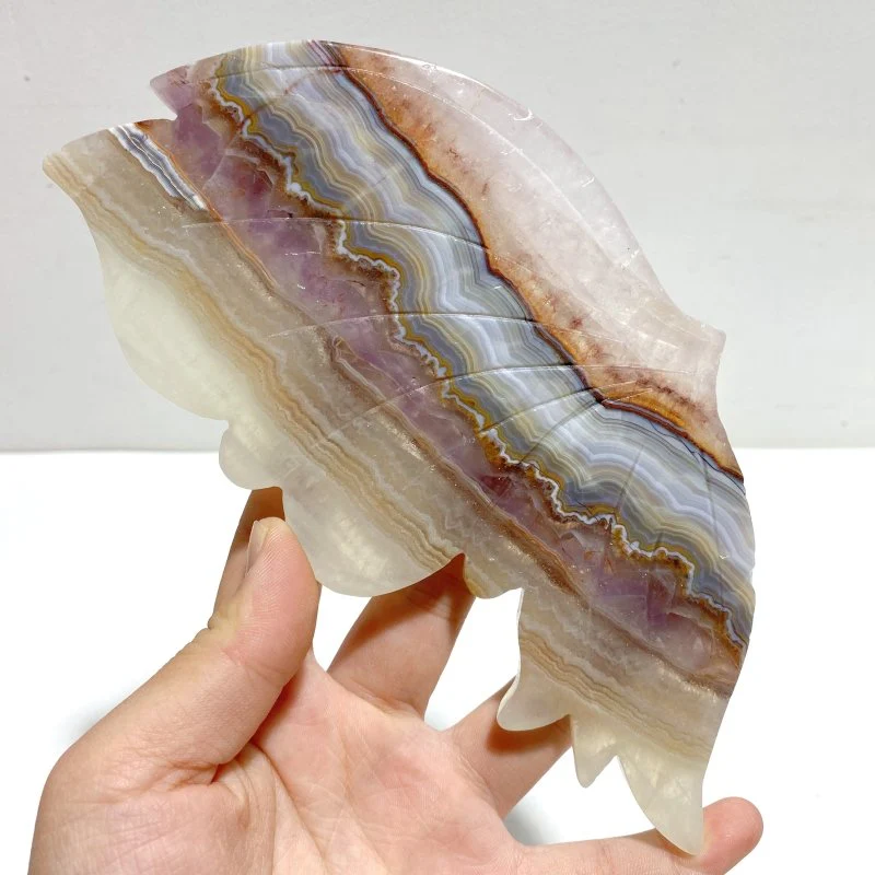 Stripe Agate Mixed Amethyst Butterfly Wing Carving With Stand - Image 3