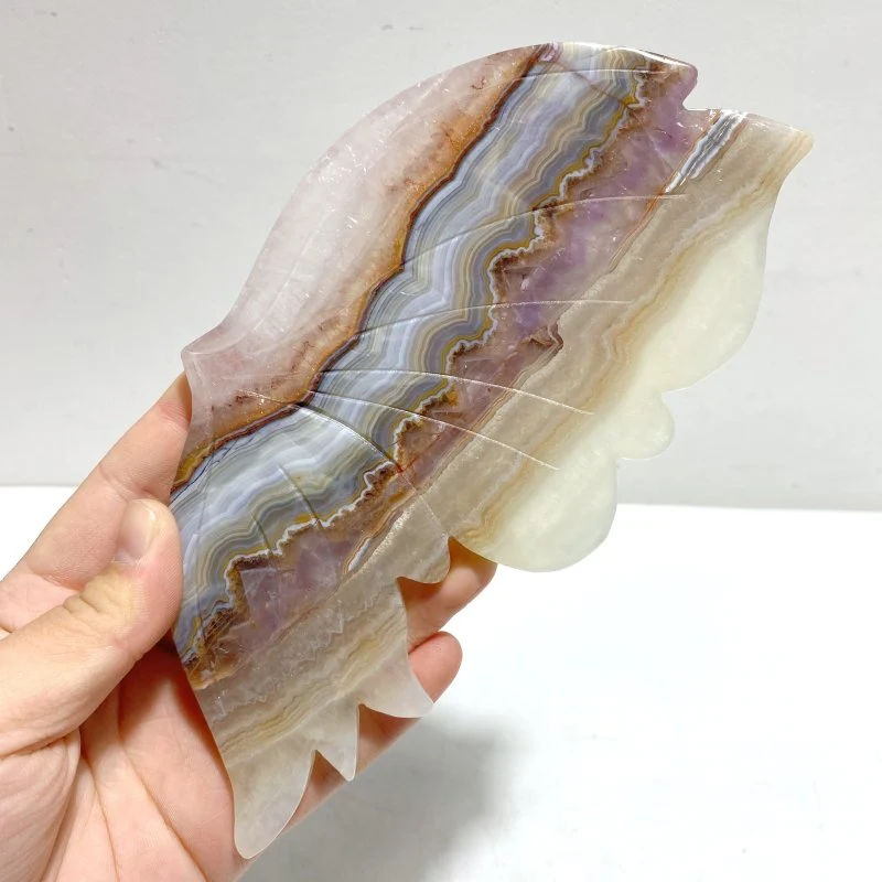 Stripe Agate Mixed Amethyst Butterfly Wing Carving With Stand - Image 4