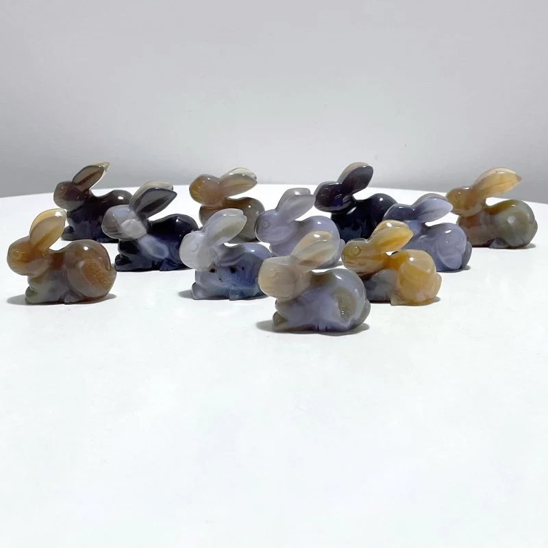 11 Pieces Agate Rabbit Carving