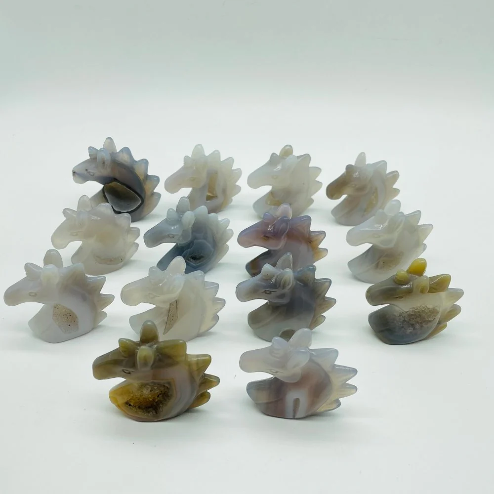 14 Pieces Geode Druzy Agate Stand Beautiful Unicorn Carving - Image 2
