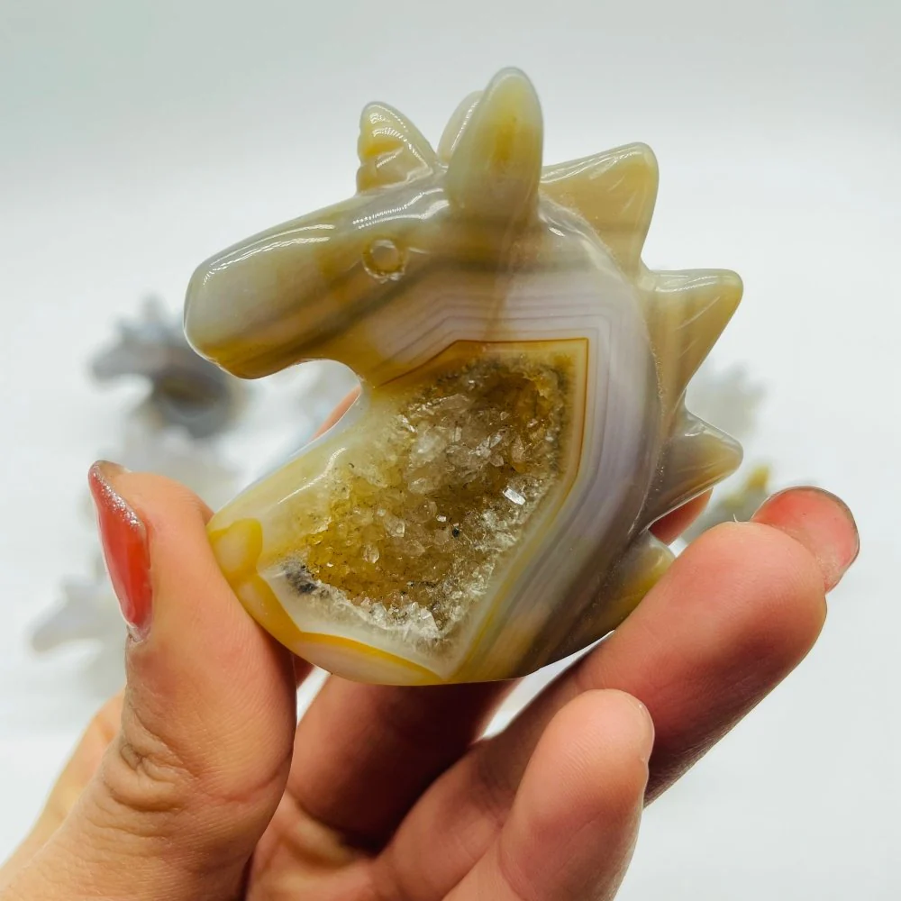 14 Pieces Geode Druzy Agate Stand Beautiful Unicorn Carving - Image 5