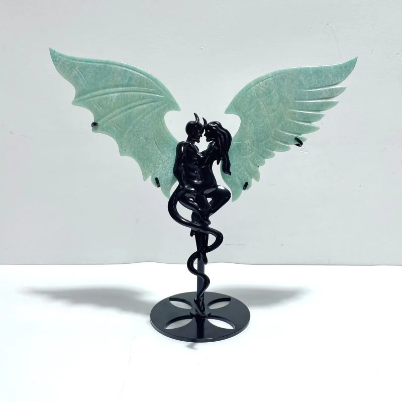 Amazonite Demon And Angel Wing Carving With Stand