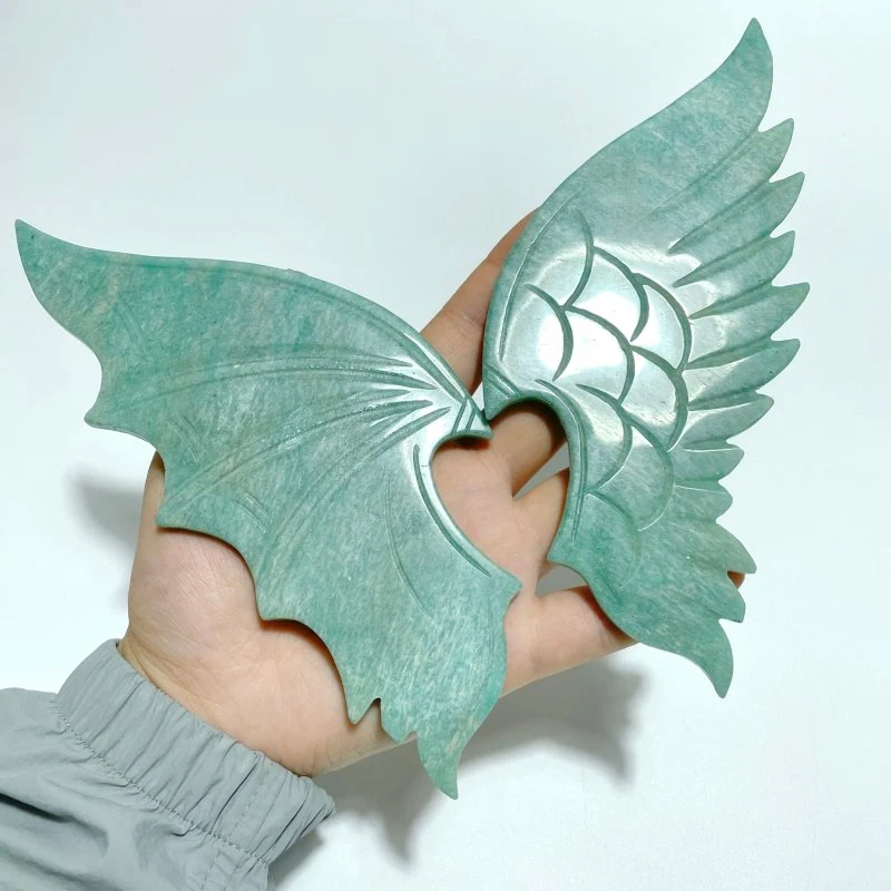 Amazonite Demon And Angel Wing Carving With Stand - Image 2