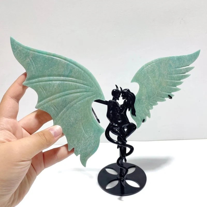 Amazonite Demon And Angel Wing Carving With Stand - Image 3