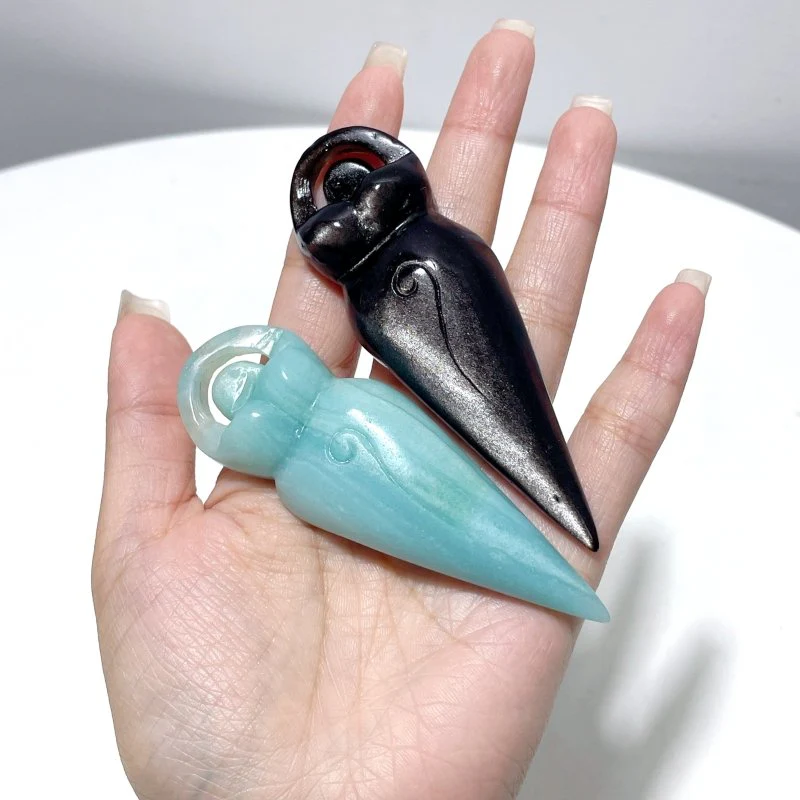 Spiral Goddess Caribbean Calcite Silver Sheen Obsidian Carving