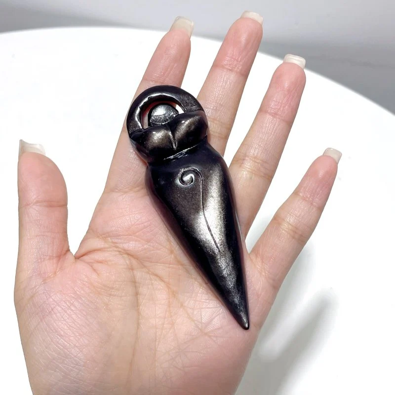 Spiral Goddess Caribbean Calcite Silver Sheen Obsidian Carving - Image 2