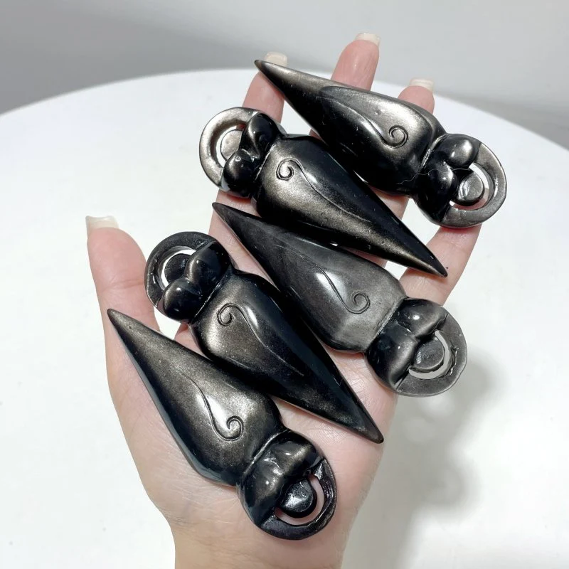 Spiral Goddess Caribbean Calcite Silver Sheen Obsidian Carving - Image 6