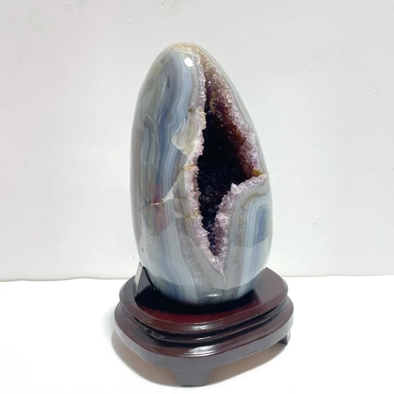 Unique Amethyst Cluster Mixed Agate Dinosaur Eggs Home Decor With Stand - Image 2