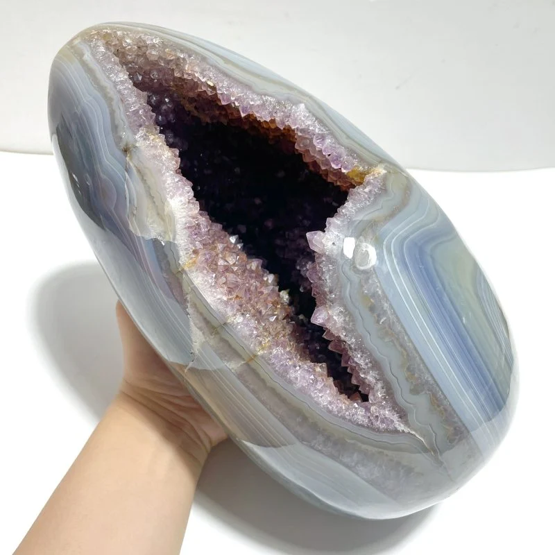 Unique Amethyst Cluster Mixed Agate Dinosaur Eggs Home Decor With Stand - Image 3