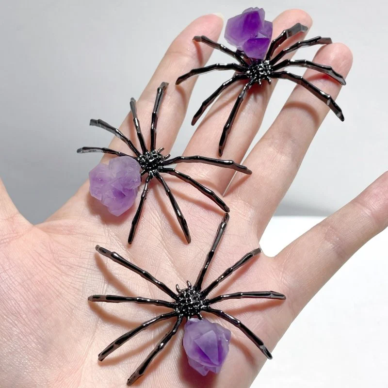 Amethyst Cluster Spider Ornament Handmade Alloy Spider Wholesale