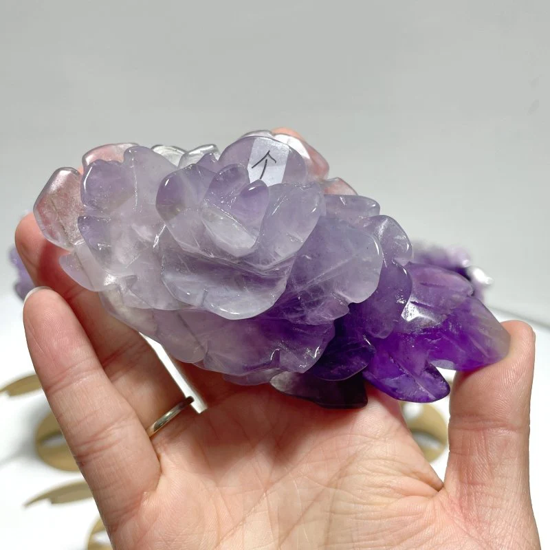 5 Pairs Amethyst Flower Carving With Stand - Image 2
