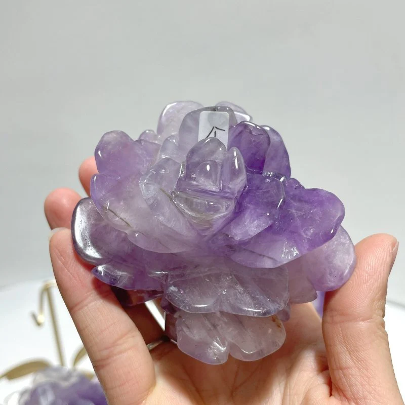 5 Pairs Amethyst Flower Carving With Stand - Image 5