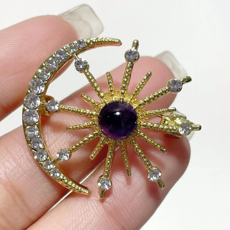 Moon Star Brooch Wholesale Amethyst Garden Quartz Amazonite Labradorite - Image 3