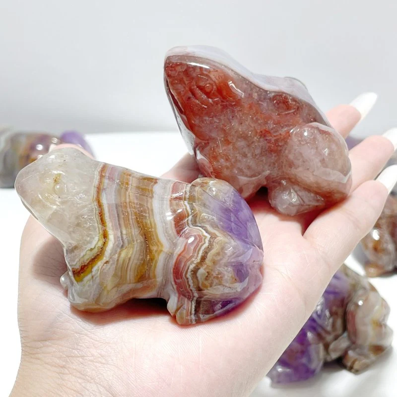 9 Pieces Amethyst Mixed Agate Frog Carving - Image 2