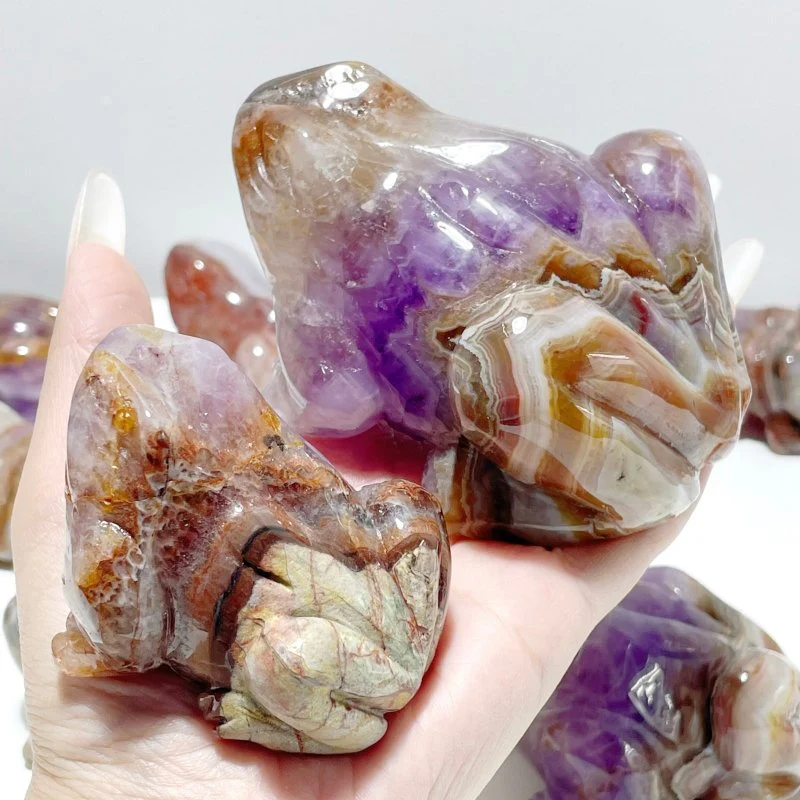 9 Pieces Amethyst Mixed Agate Frog Carving - Image 4