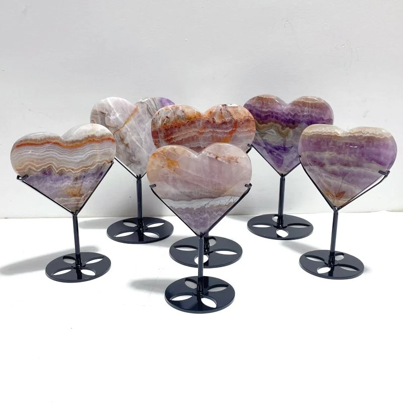 6 Pieces Amethyst Mixed Agate Heart With Stand