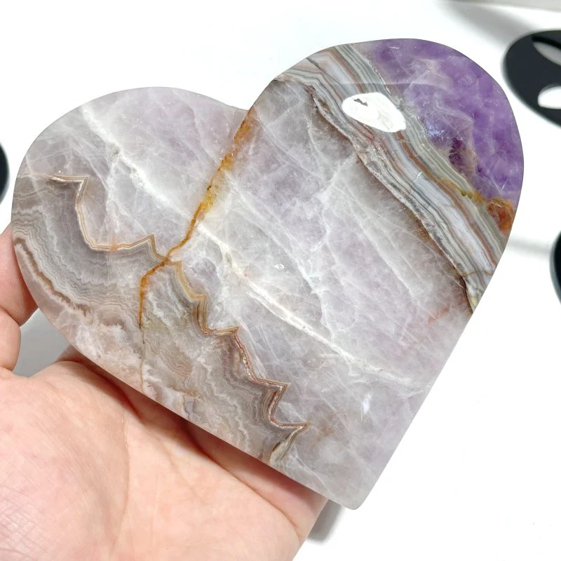 6 Pieces Amethyst Mixed Agate Heart With Stand - Image 7