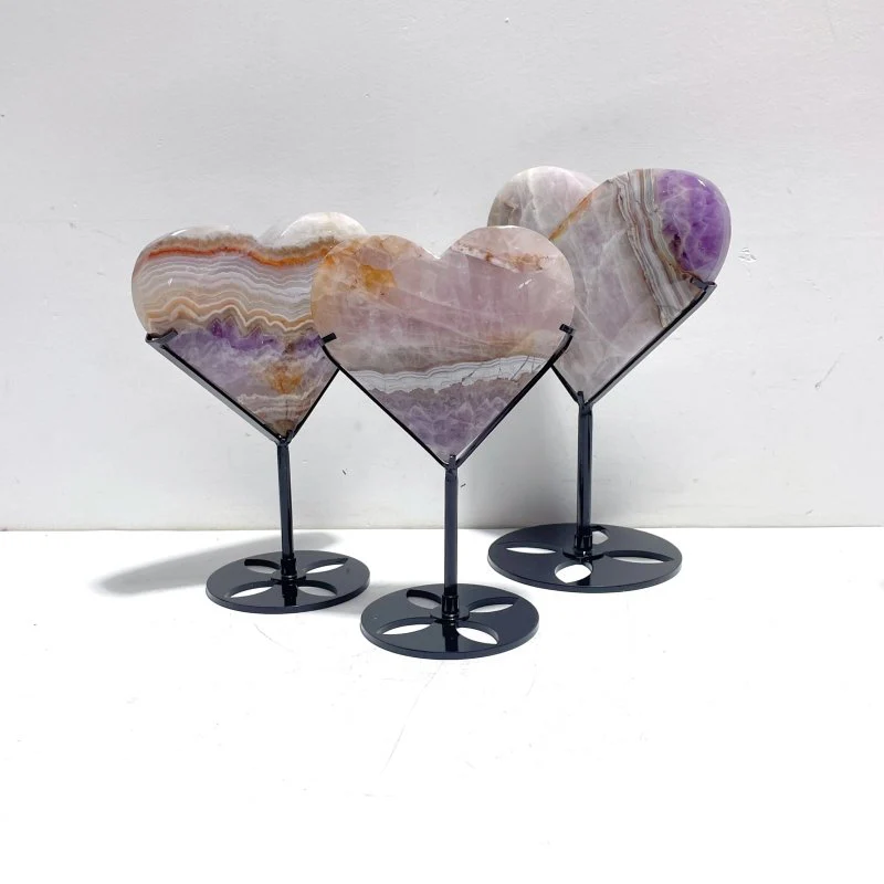 6 Pieces Amethyst Mixed Agate Heart With Stand - Image 8