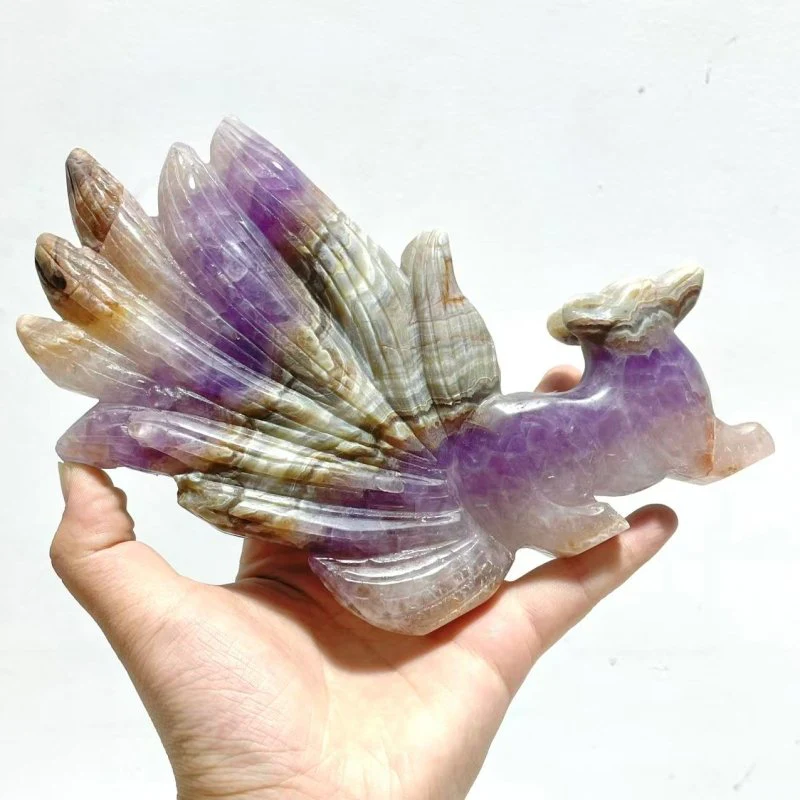 6 Pieces Amethyst Mixed Agate Nine-tailed Fox Carving