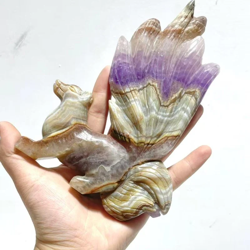 6 Pieces Amethyst Mixed Agate Nine-tailed Fox Carving - Image 2