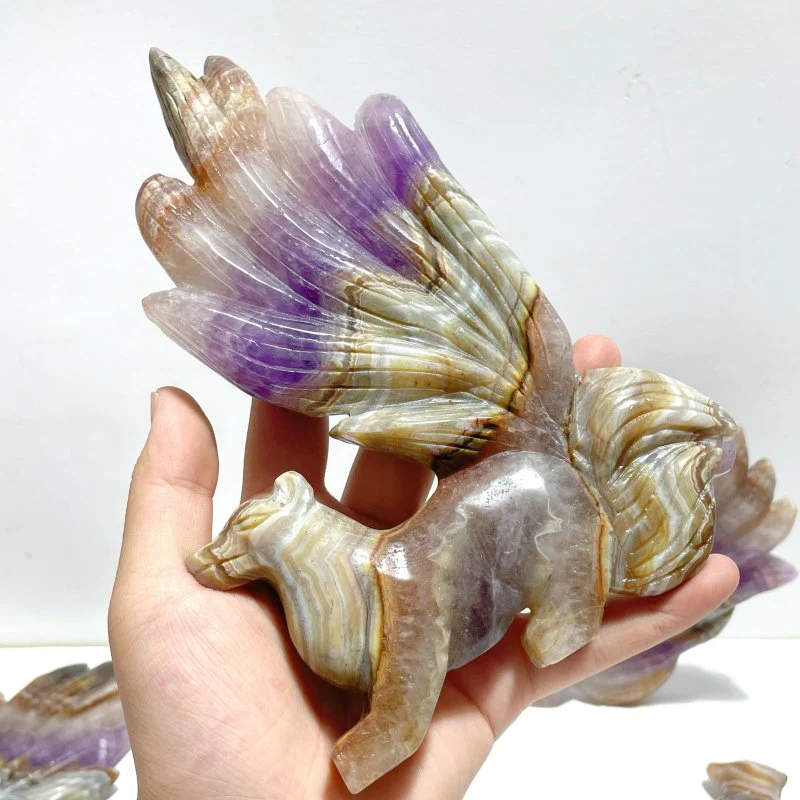 6 Pieces Amethyst Mixed Agate Nine-tailed Fox Carving - Image 3
