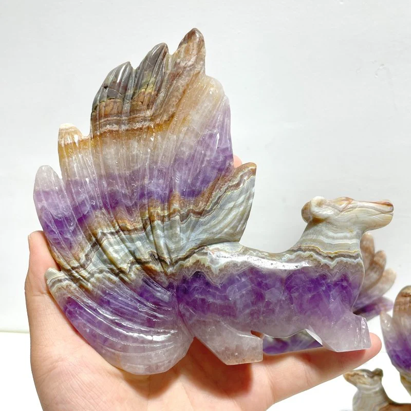 6 Pieces Amethyst Mixed Agate Nine-tailed Fox Carving - Image 4