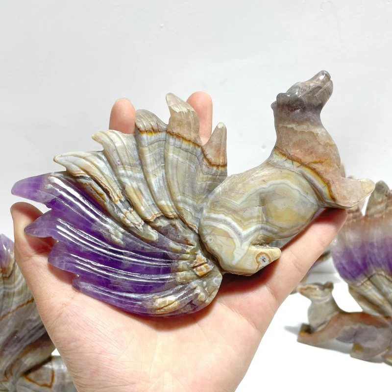 6 Pieces Amethyst Mixed Agate Nine-tailed Fox Carving - Image 5