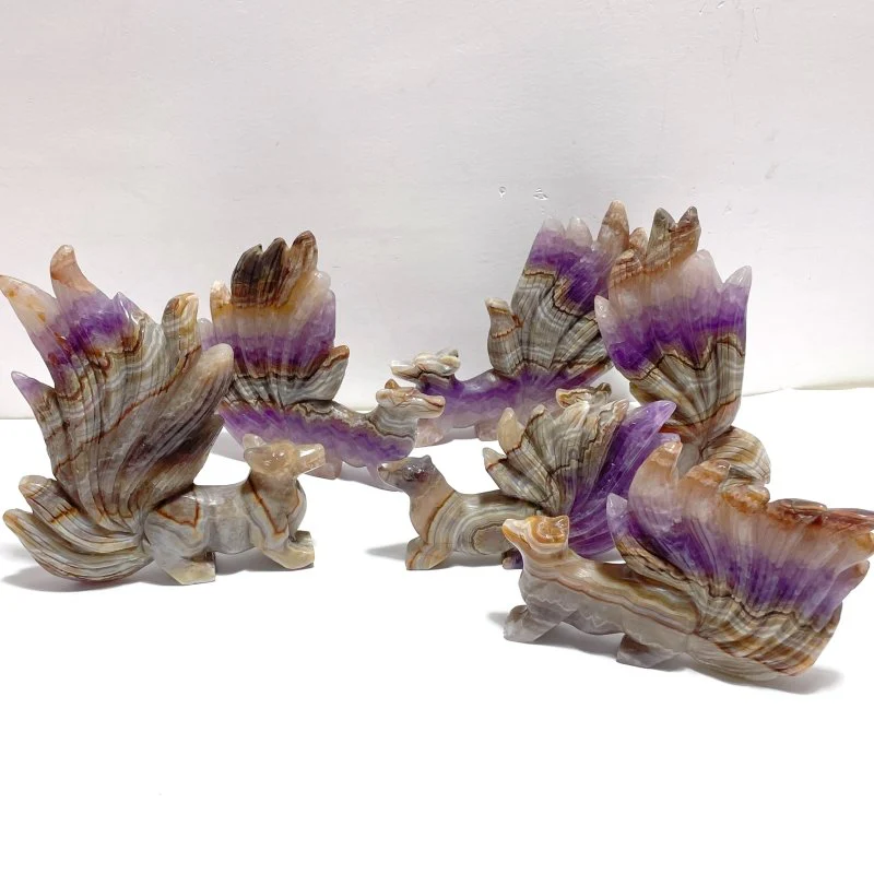 6 Pieces Amethyst Mixed Agate Nine-tailed Fox Carving - Image 6