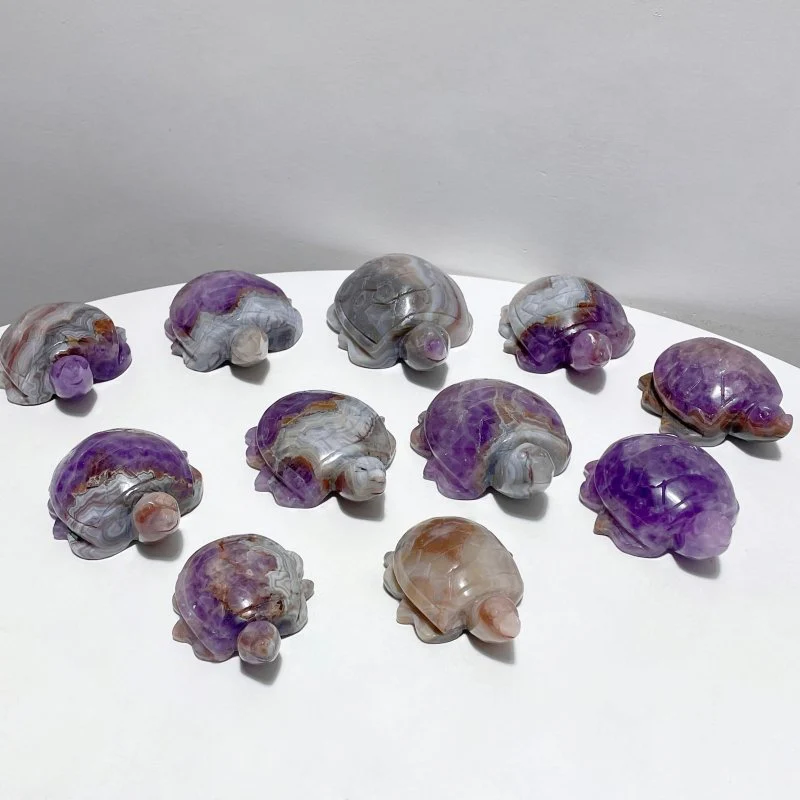 11 Pieces Amethyst Mixed Agate Turtle Carving