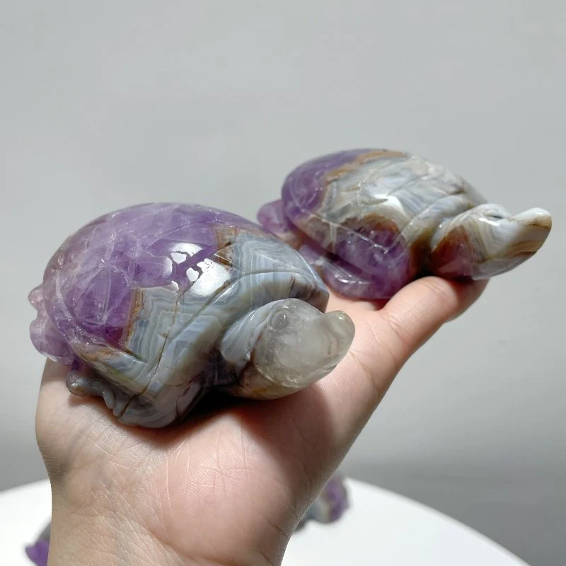 11 Pieces Amethyst Mixed Agate Turtle Carving - Image 4