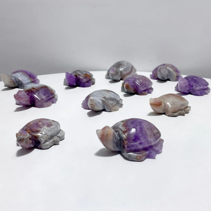 11 Pieces Amethyst Mixed Agate Turtle Carving - Image 6