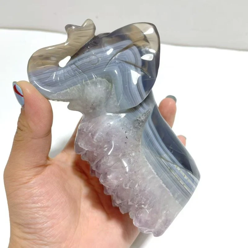 3 Pieces Amethyst Mixed Geode Druzy Agate Elephant Animal Carving #A14 - Image 2