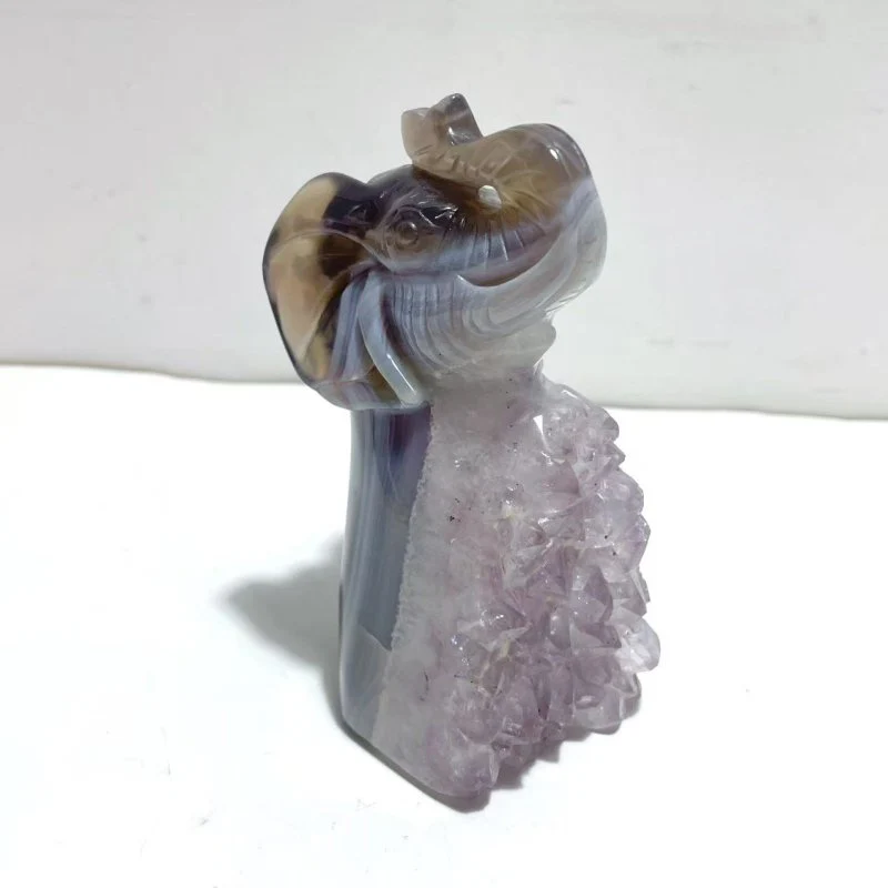 3 Pieces Amethyst Mixed Geode Druzy Agate Elephant Animal Carving #A14 - Image 3