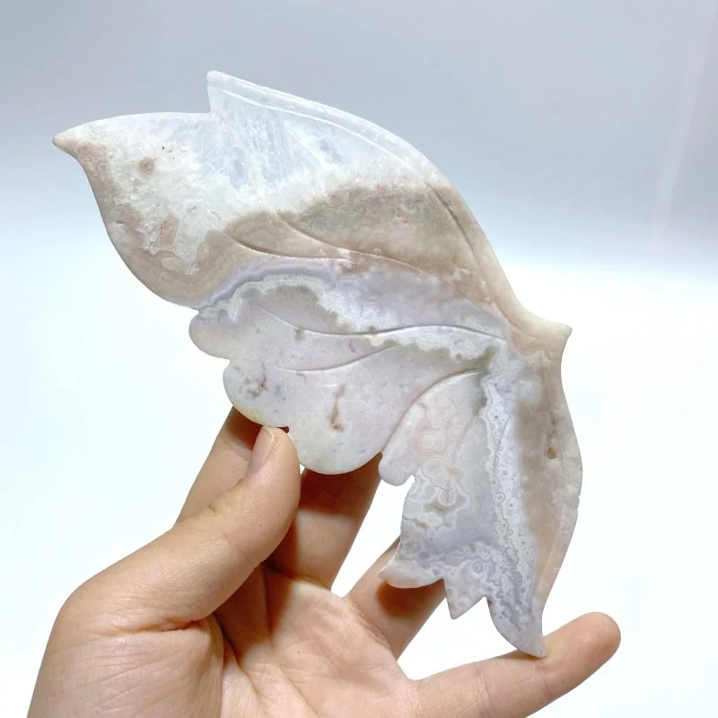Sakura Flower Agate Butterfly Wing Carving With Stand - Image 3