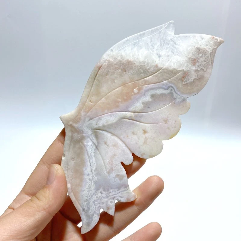 Sakura Flower Agate Butterfly Wing Carving With Stand - Image 4