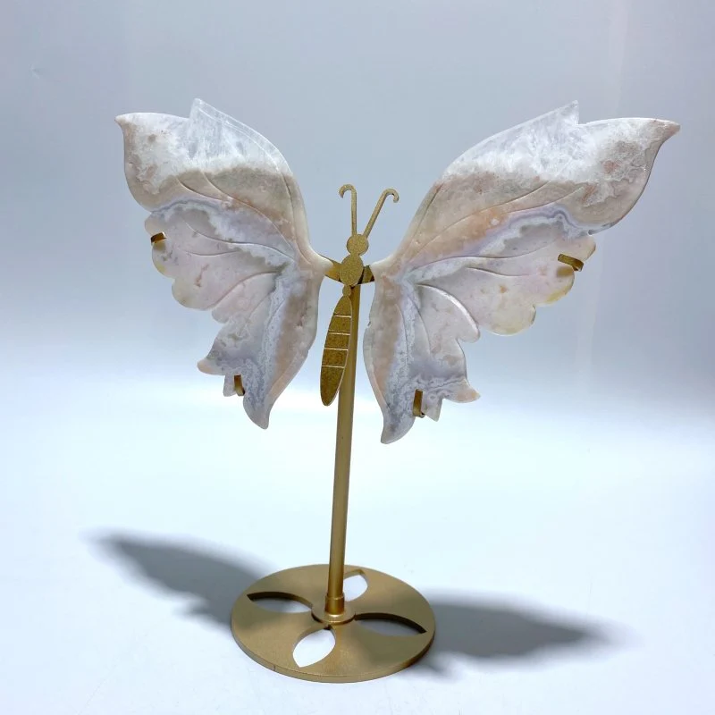 Sakura Flower Agate Butterfly Wing Carving With Stand - Image 5