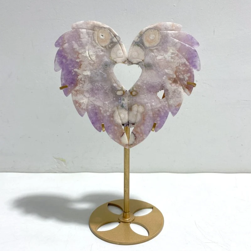 Amethyst Mixed Sakura Agate Heart Carving With Stand