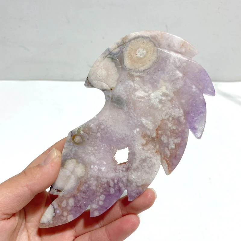 Amethyst Mixed Sakura Agate Heart Carving With Stand - Image 3