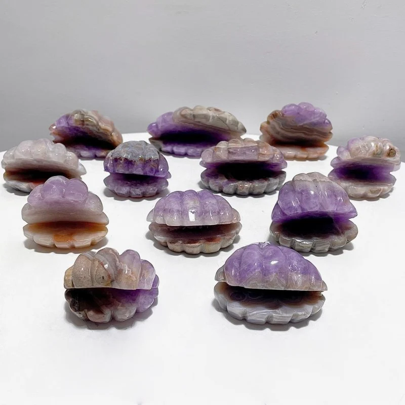 12 Pieces Amethyst Mixed Stripe Agate Shell Carving - Image 2