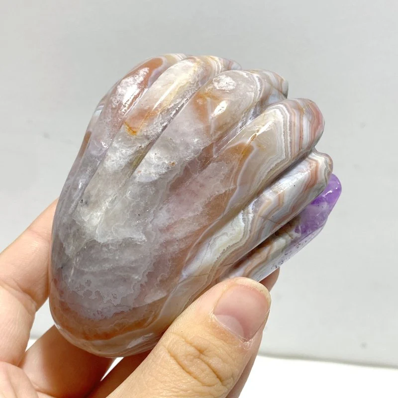 14 Pieces Amethyst Mixed Stripe Agate Shell Carving - Image 4