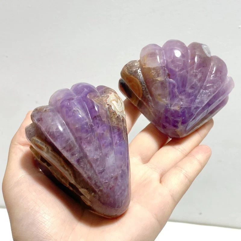 14 Pieces Amethyst Mixed Stripe Agate Shell Carving - Image 6