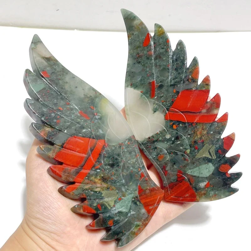 2 Pairs Angel Wing Carving With Stand Africa Blood Stone Morocco Agate - Image 3